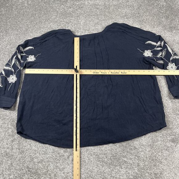 J Jill Blouse Womens Extra Large Petite Embroidered Floral Boho Flowy Buttons - Picture 10 of 15